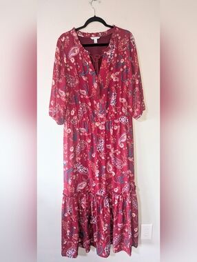 1X Boutique Plus Maroon Paisley Print Maxi Dress